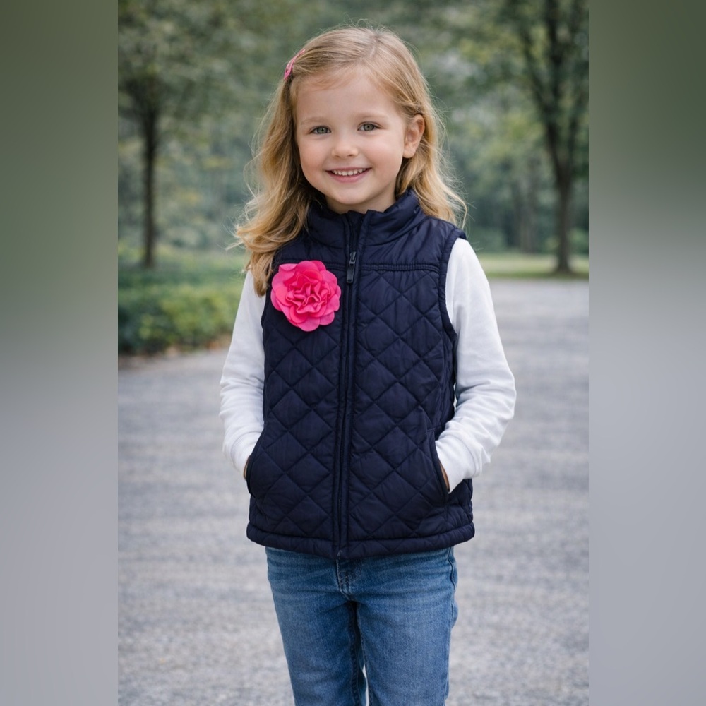 OshKosh Girls Quilted Vest Navy Size 7 Lightweight Puffer EUC